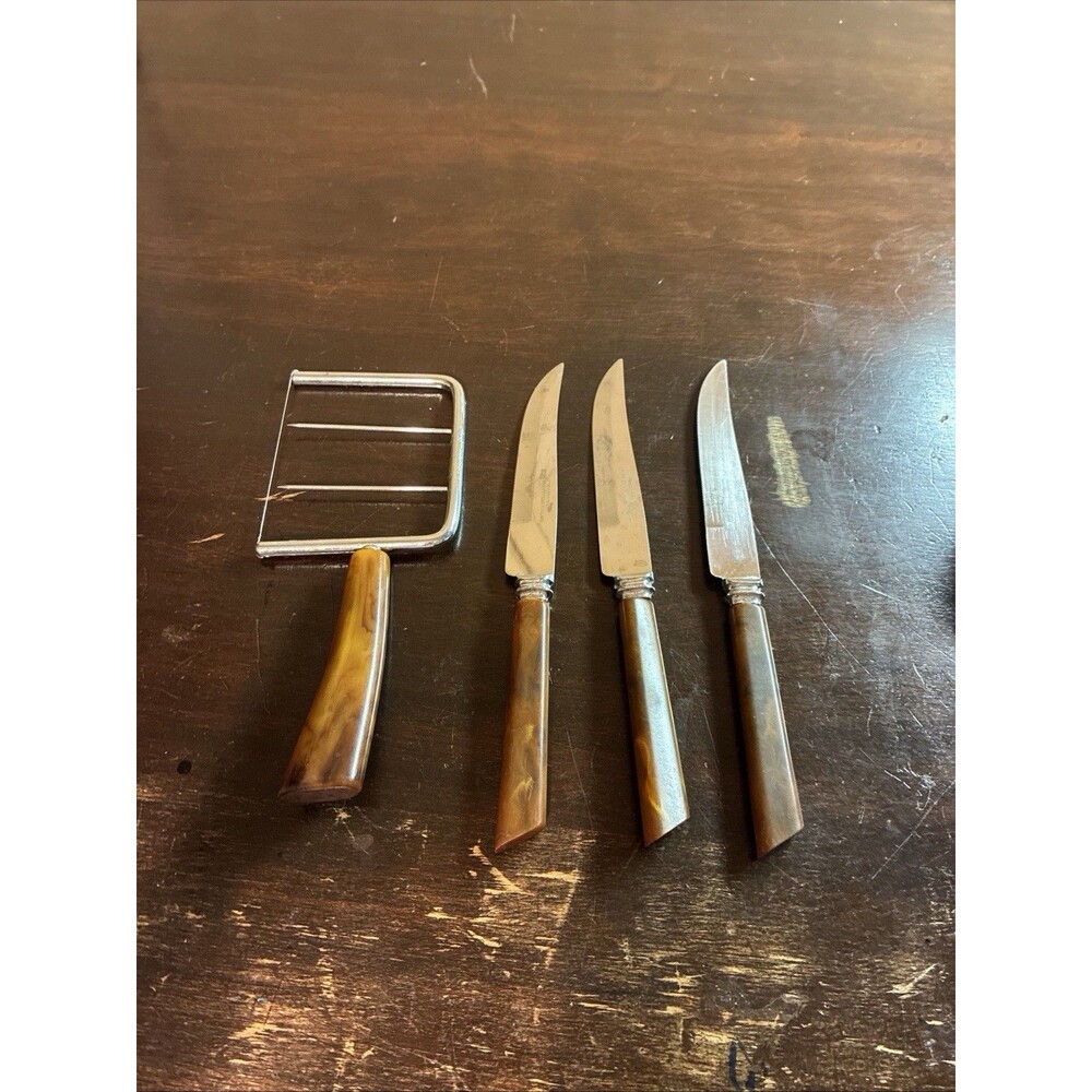 4x Bakelite E Parker & Sons Sheffield England Knives Stainless Steel Vintage